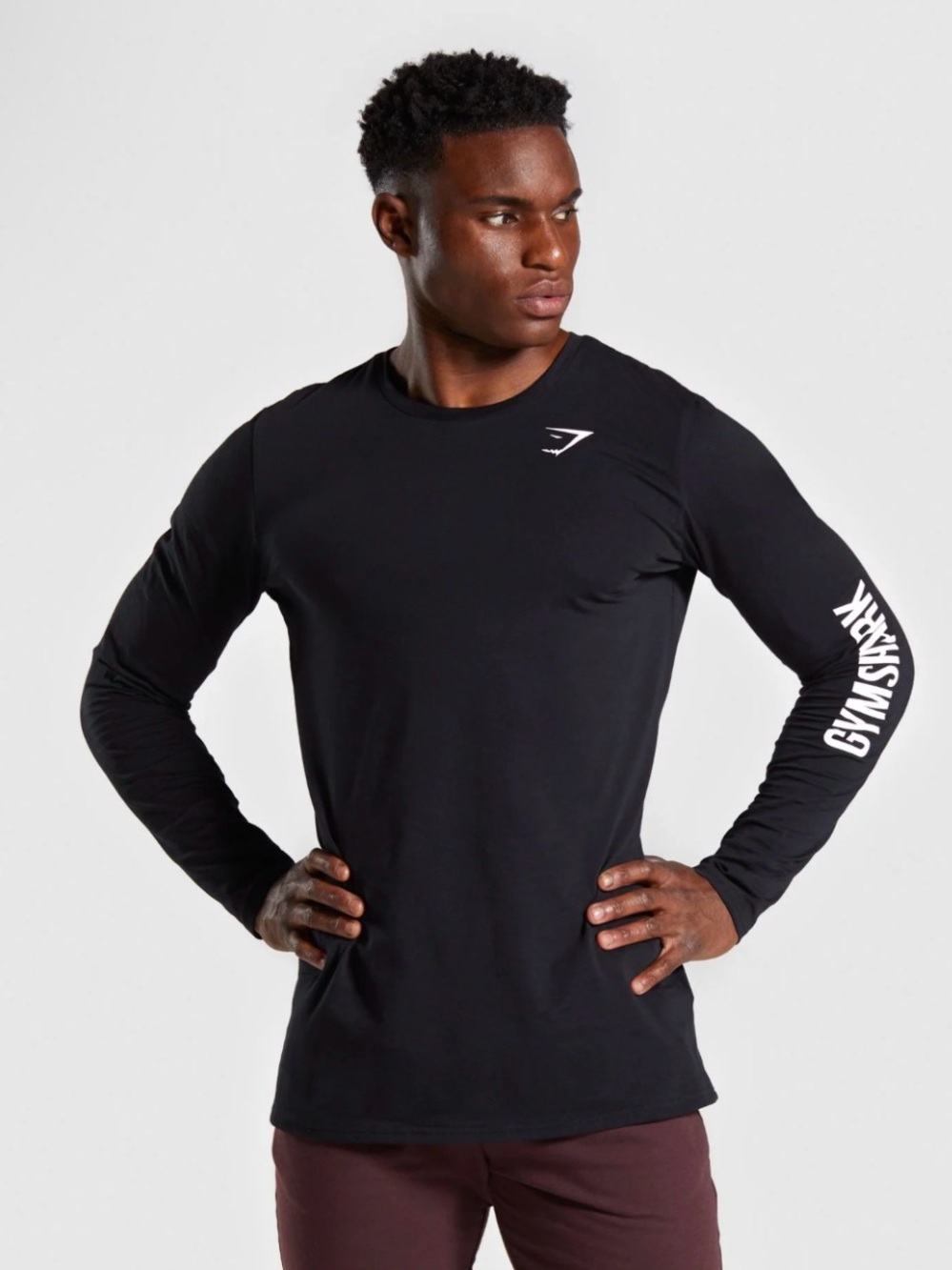 Gymshark Men’s Long Sleeve Training Tee - Black with White Logo